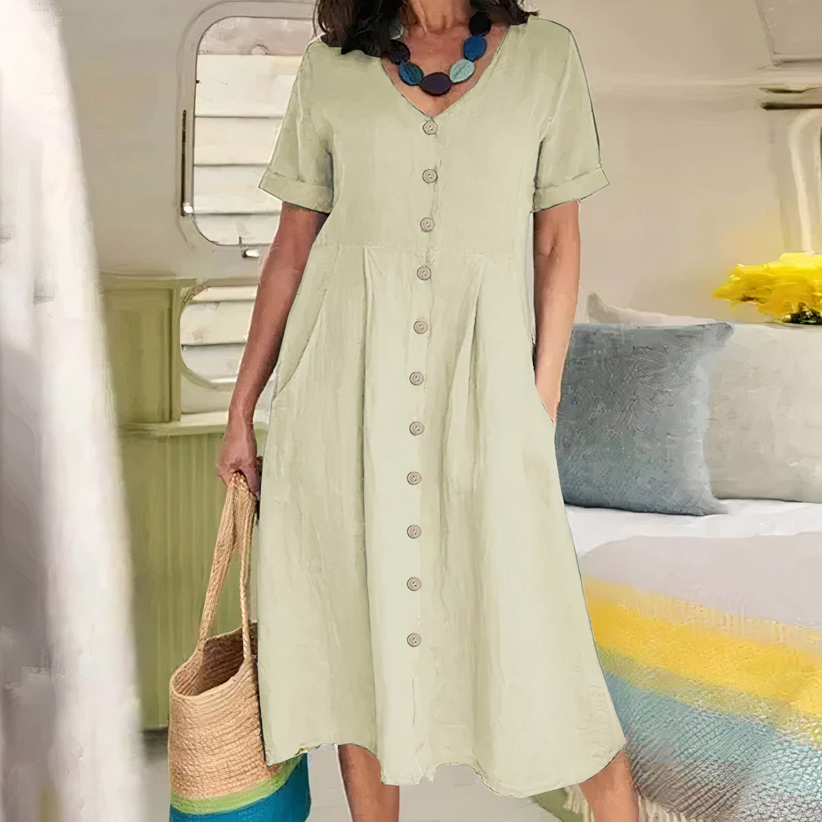 Kleid aus leinen und baumwolle für frauen