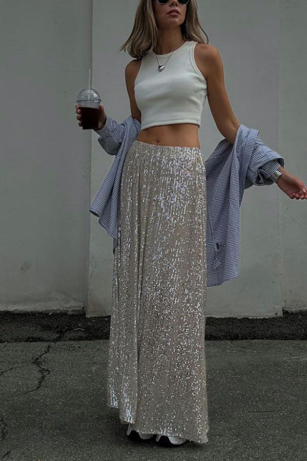 Mary® | Glitzernder, bodenlanger Paillettenrock mit hoher Taille