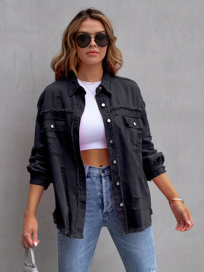 Zerrissene denim-jacke in übergröße
