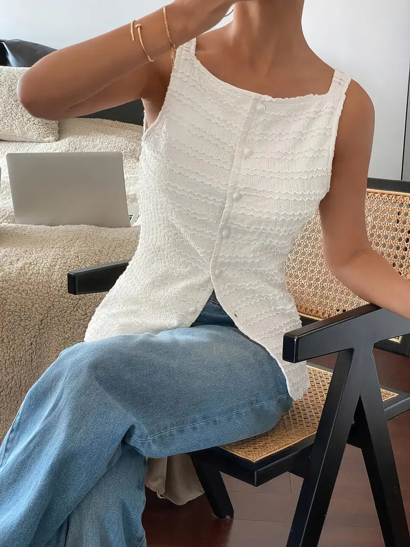 Miriam | Elegante ärmellose Bluse mit quadratischem Kragen