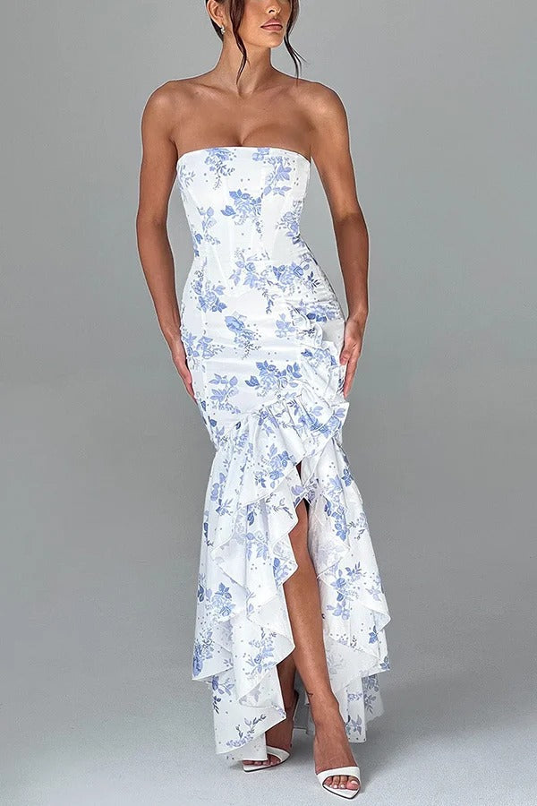 Lindsay® | Sexy Off-Shoulder-Maxikleid mit schmaler Passform und unregelmäßigem Saum