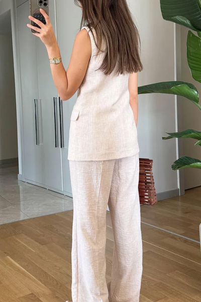 Zelia® | Modisches Zweiteiler-Set aus Weste und Hose mit Revers