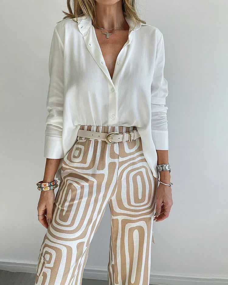 Zweiteiliges Damen Set Aus Langarmshirt Und Weiter Hose | Formal