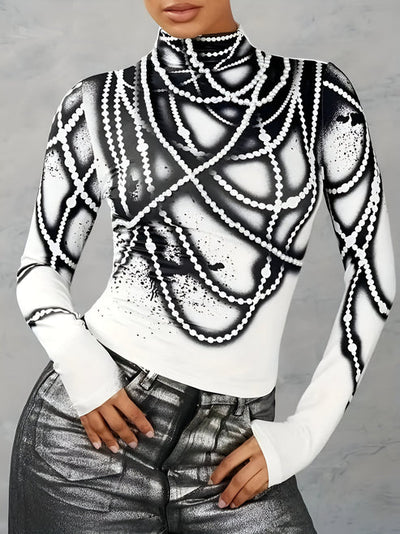 Jerrica - lässiges strickoberteil mit abstraktem print