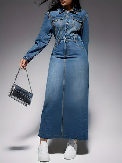 Gaetana | Stylisches Denim-Look Langarmkleid