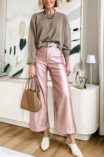 Iris® | Colette Metallic-Stretchhose aus Kunstleder mit Tasche, verkürztem Bein und weitem Bein