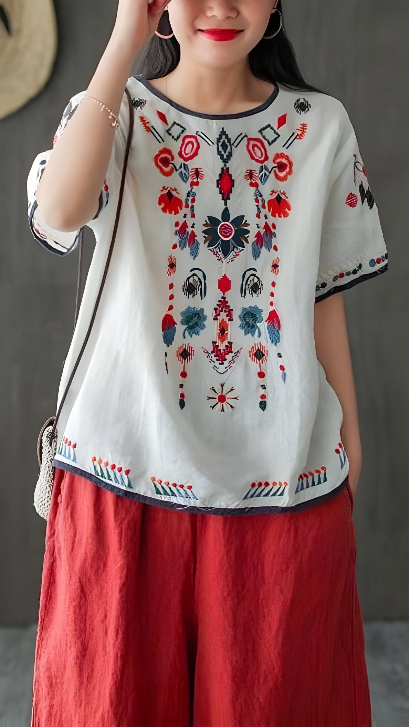 Ginevra | Bestickte, lose ethnische Bluse