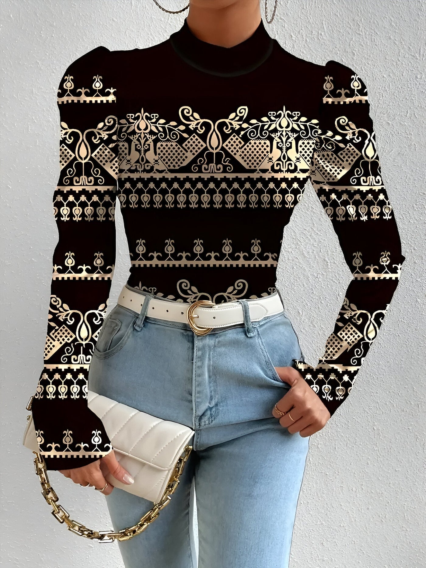 Florinda | Bluse mit Floral Print und Stehkragen