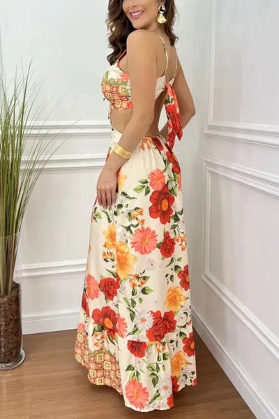 Hana® | Blooming Rose – Maxikleid mit Cut-Outs und Binderücken am Rücken