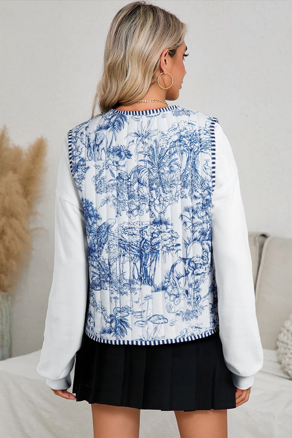 Madison® | Weiße, wendbare, florale und gestreifte Boho-Cardigan-Weste