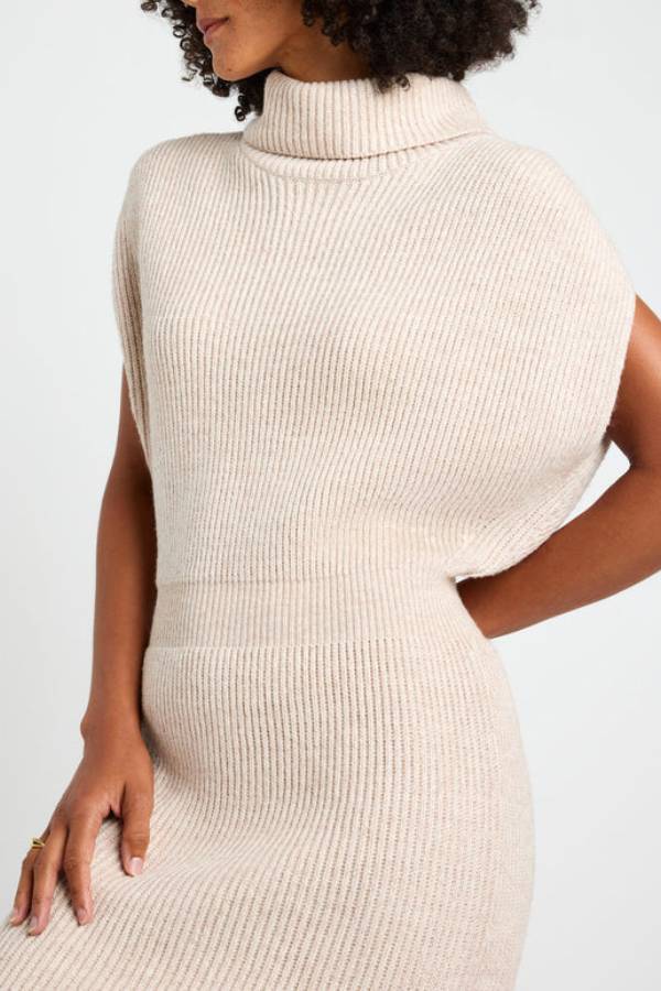 Jasmine® | Book Club Strickpullover-Midikleid mit Rollkragen, Flügelärmeln und Schlitz
