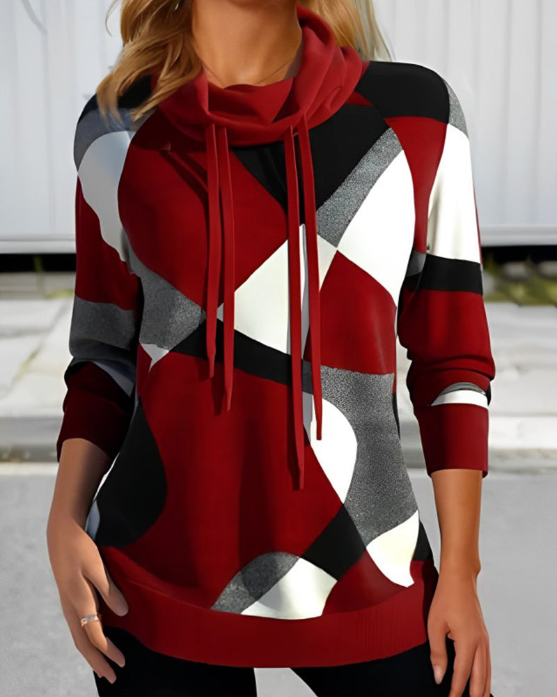 Kiana| Stilvoller Pullover mit geometrischem Druck und Schalkragen