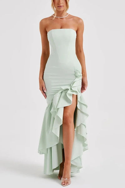 Lindsay® | Sexy Off-Shoulder-Maxikleid mit schmaler Passform und unregelmäßigem Saum