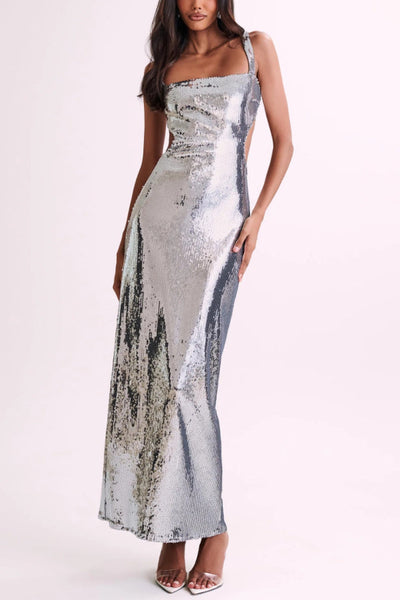 Lucia® | Schlankes, rückenfreies Maxikleid mit quadratischem Ausschnitt und Neckholder
