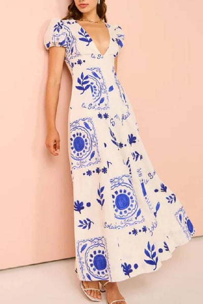 Zenaida® | Embrace The Glamour – Einzigartiges Maxikleid aus Leinenmischung mit Puffärmeln und Taschen