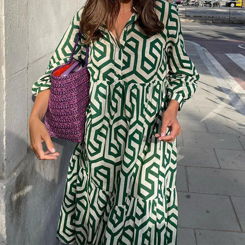 Iris | Langärmliges Kleid mit geometrischem Muster