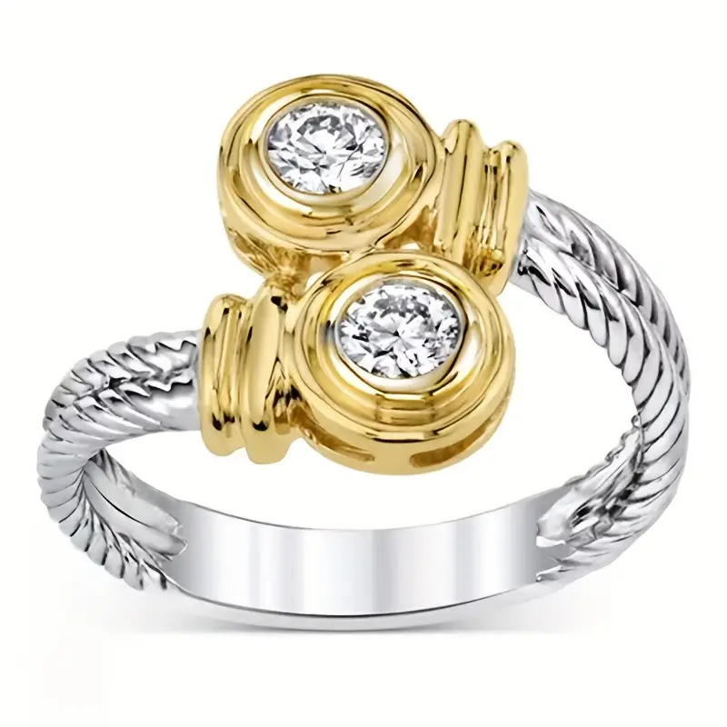 Offener Ring aus Gold und Silber mit Zirkonia