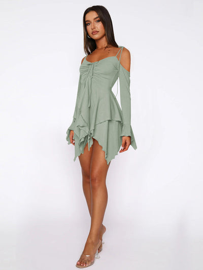 Schulterfreies Damen Sommerkleid Im Lagenlook | Mini