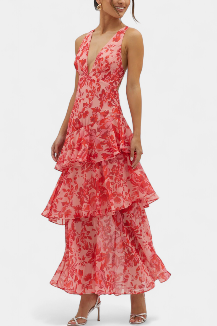 Kensie – Chiffonkleid Mit V-Ausschnitt Und Fließenden Lagen