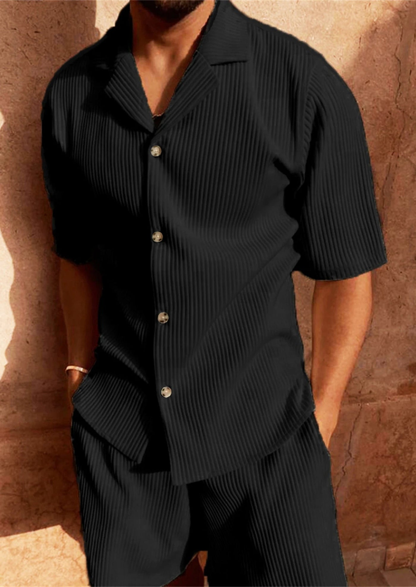 Herren Sommer Set – Kurzarmhemd & Shorts mit modernem Streifen-Design