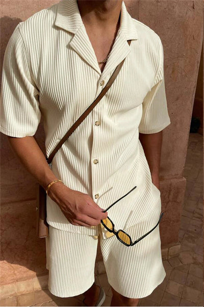 Herren Sommer Set – Kurzarmhemd & Shorts mit modernem Streifen-Design