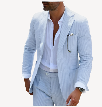Eleganter Gestreifter Hochzeitsgast Anzug für Herren | Blau