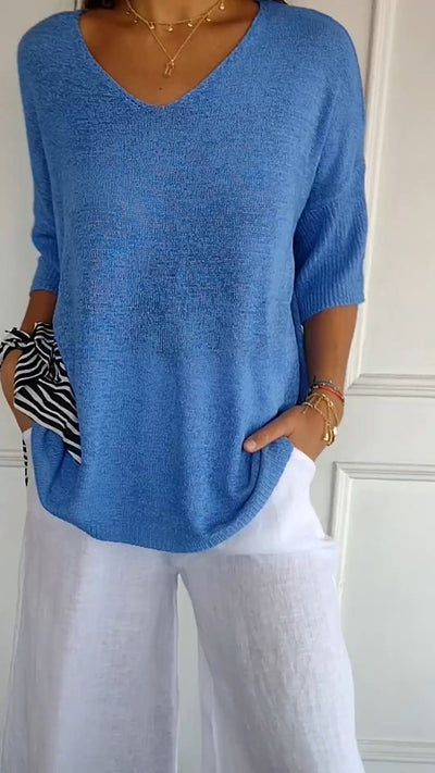 Unifarbenes stricktop mit v-ausschnitt