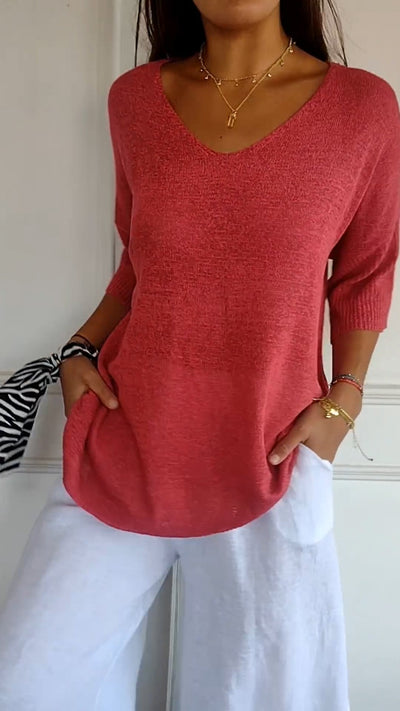 Unifarbenes stricktop mit v-ausschnitt