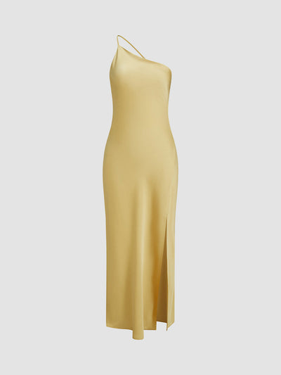 Langes Satinkleid mit Schlitz & offenem Rücken – Elegantes Abendkleid