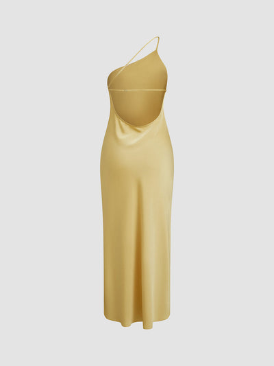 Langes Satinkleid mit Schlitz & offenem Rücken – Elegantes Abendkleid
