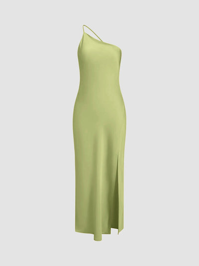 Langes Satinkleid mit Schlitz & offenem Rücken – Elegantes Abendkleid