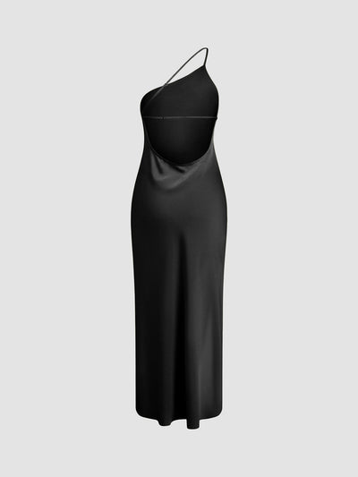 Langes Satinkleid mit Schlitz & offenem Rücken – Elegantes Abendkleid