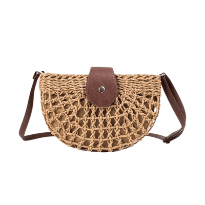 Geflochtene Strohtasche – Veganer Lederhenkel, Sommertasche