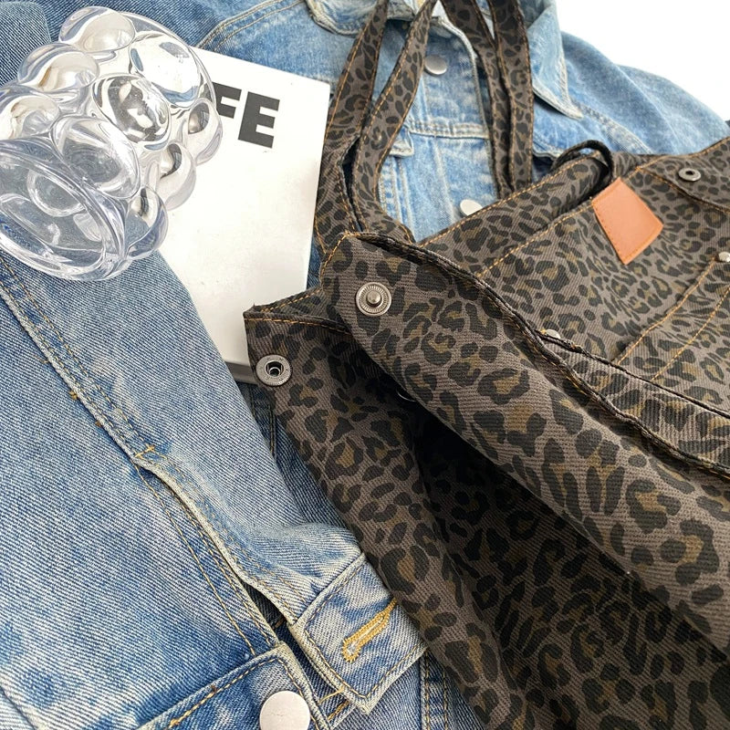 Oversized Canvas Strandtas – Damen Shopper mit Leopardenmuster