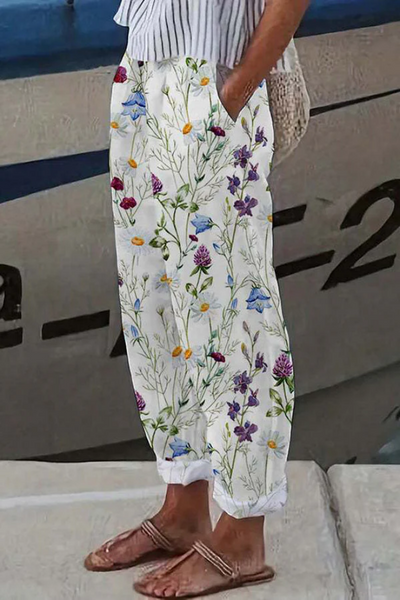 Damen Sommerhose mit grafischem Print und Taschen