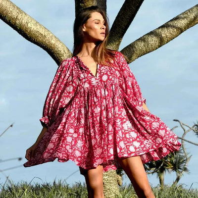 Damenkleid – Viskose – Boho-Blumenmuster – Sommerstil