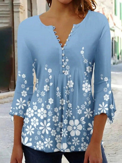 Mabel - damen t-shirt mit v-ausschnitt und knopfleiste