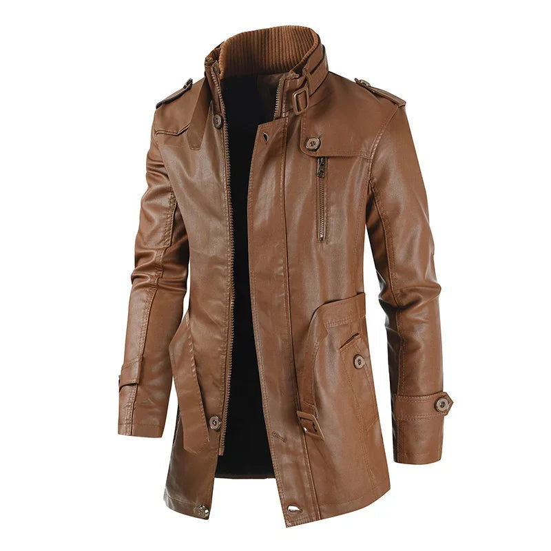 Paulin® | Elegante lange Motorradlederjacke