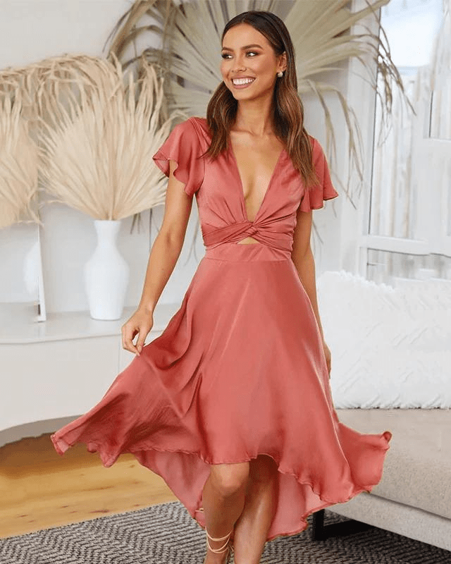 V-Ausschnitt Baumwollkleid für Damen