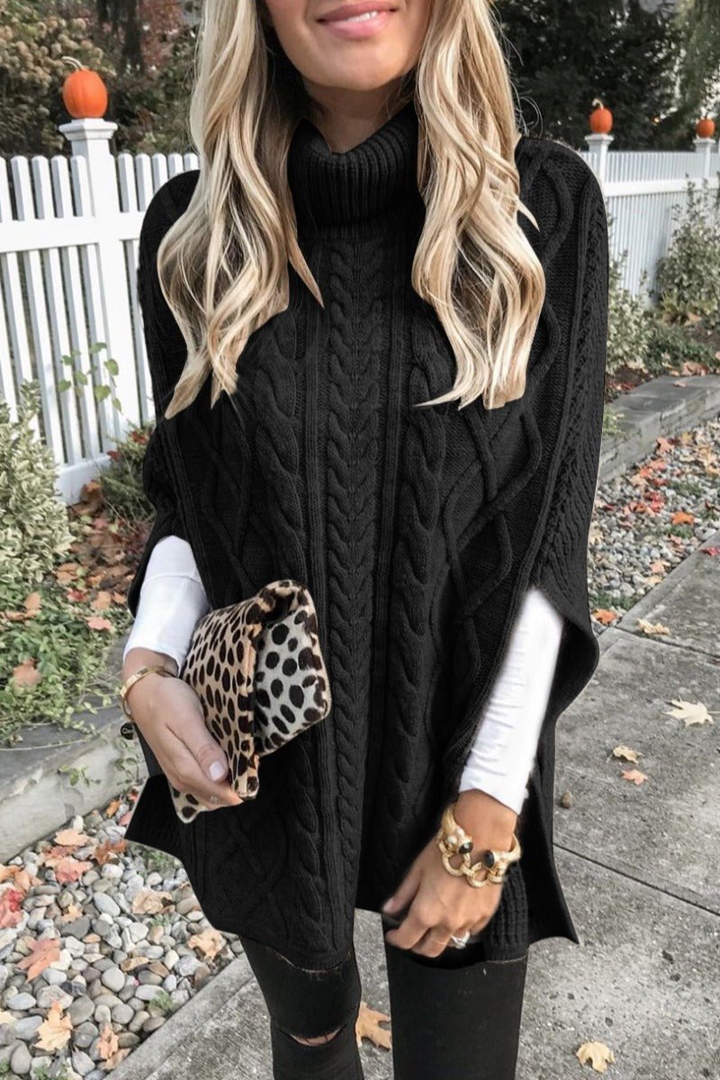 Colette Rollkragen-Poncho mit Zopfmuster