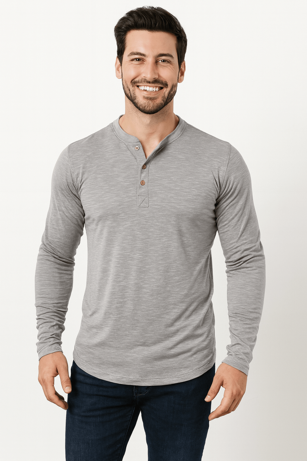 Klassisches Langarm Henley Shirt