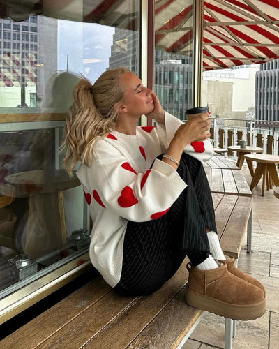 Jamie Oversize-Strickpullover mit Herzen