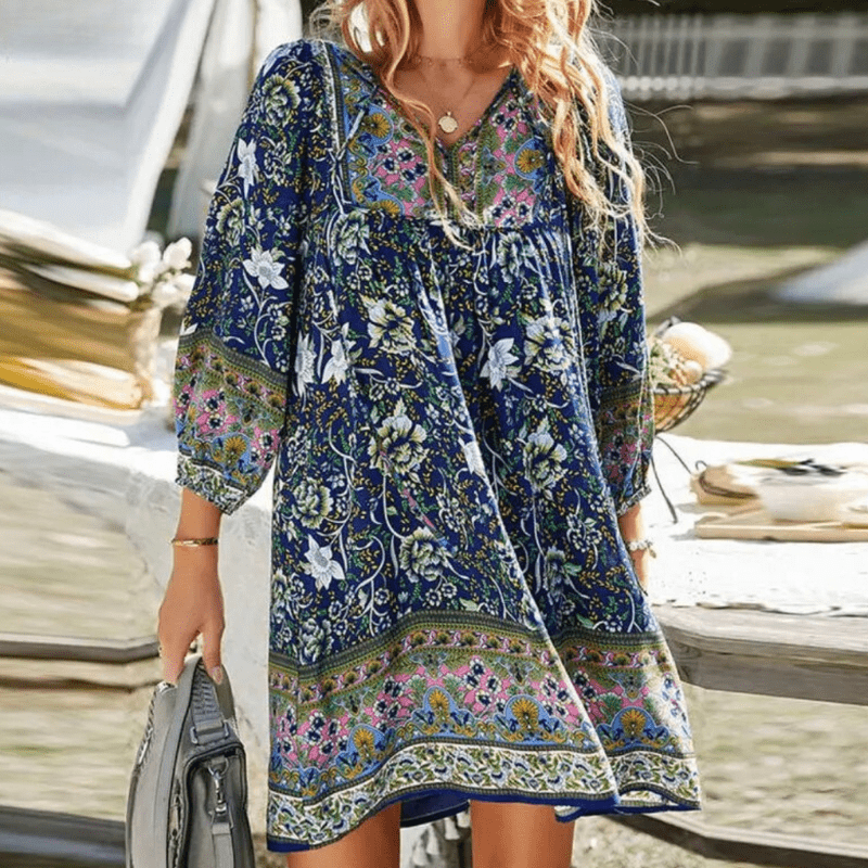 Phoebe | Boho Kleid mit Druck und fließendem Schnitt für Frauen