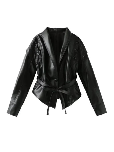 Madonna - Lederjacke mit Gürtel - Crop-Stil