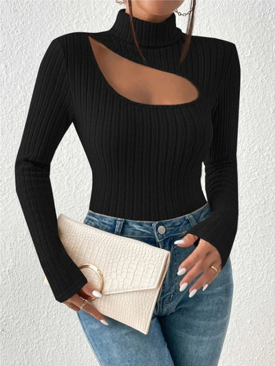 Ofelia - Gerippter Rollkragenpullover - Hohler Brustkorb Stil