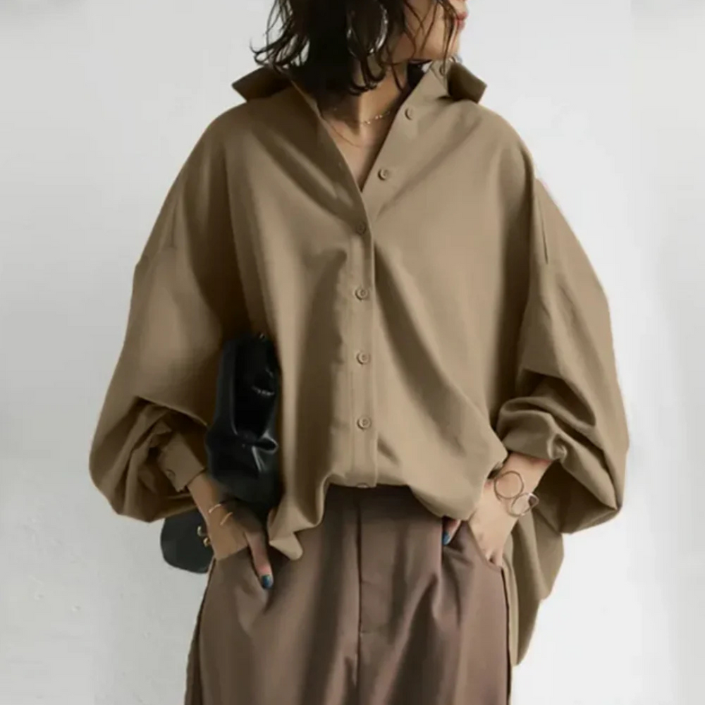 Elegante Oversize-Bluse – Vegane Seidenmischung, Puffärmel, Boho-Stil