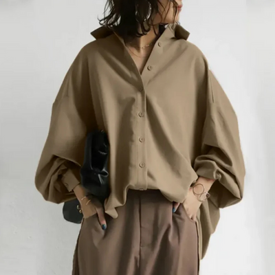 Elegante Oversize-Bluse – Vegane Seidenmischung, Puffärmel, Boho-Stil