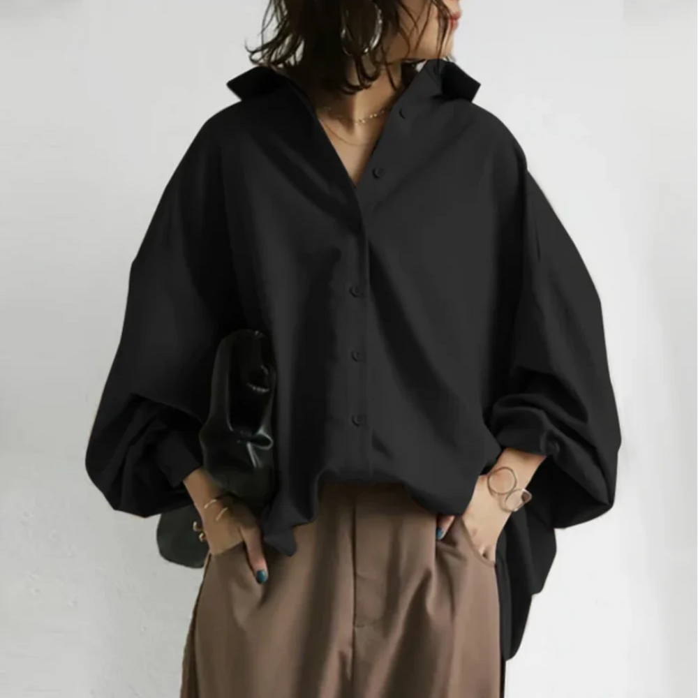Elegante Oversize-Bluse – Vegane Seidenmischung, Puffärmel, Boho-Stil