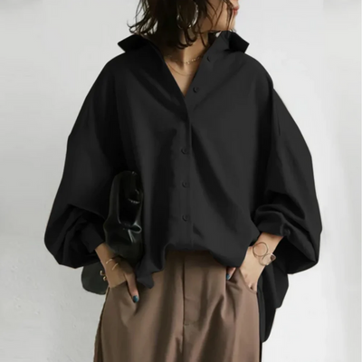 Elegante Oversize-Bluse – Vegane Seidenmischung, Puffärmel, Boho-Stil