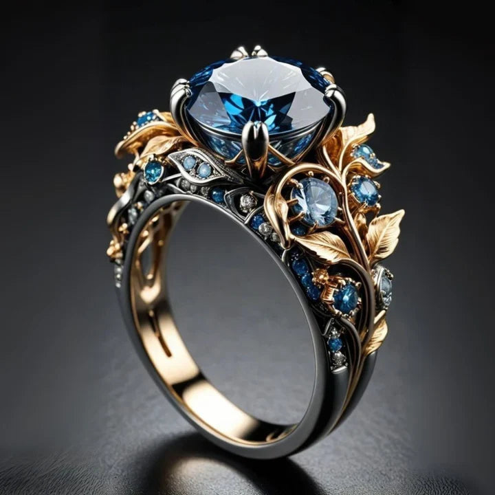 Exotischer Ring mit blauer Kristallblume